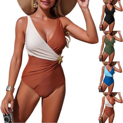 Women's Fashion Color Block One-Piece Swimsuit