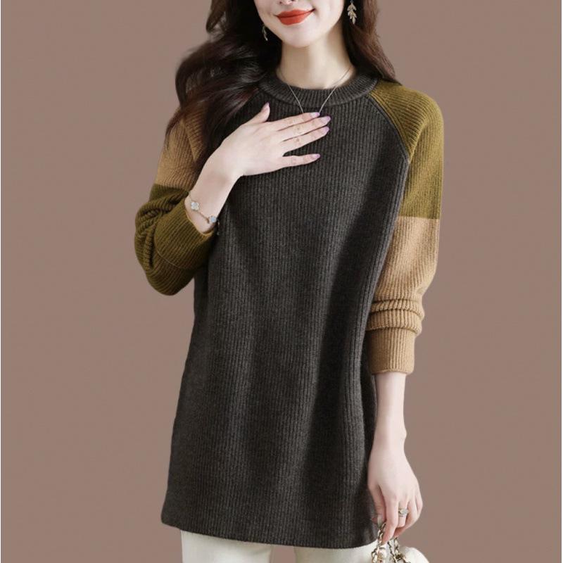 2025 Fall/Winter Women's Color Block Loose Sweater Top