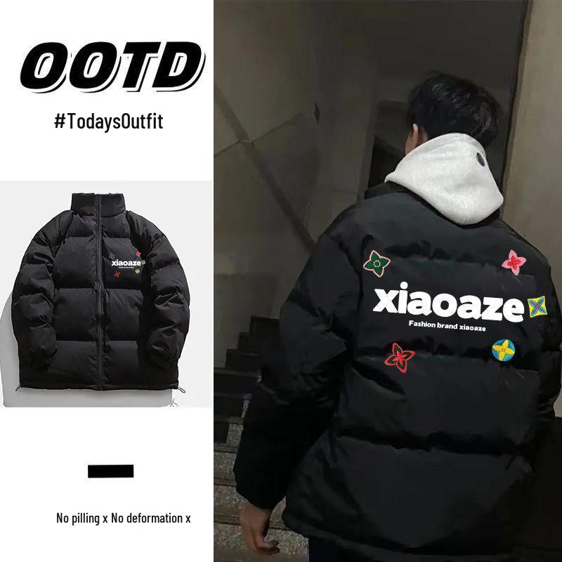 Unisex Autumn/Winter Thickened Cotton Padded Jacket with Letter Print
