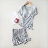 New Arrival Modal Lady Short Sleeve Pajamas Set with Bra Pad Bra One Piece Half Sleeve Shorts Striped Relaxed Fit Large Size Home Wear Set