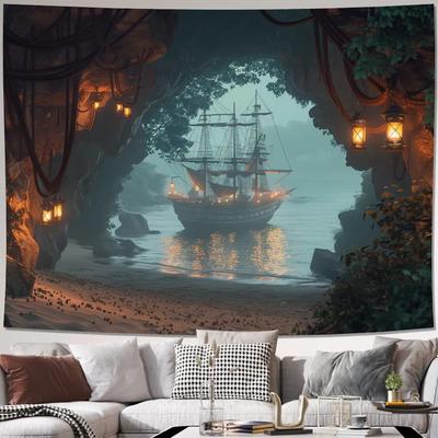 Mysterious Pirate Cave Tapestry, Background Wall Hanging For Living Room Bedroom Office Party Decor
