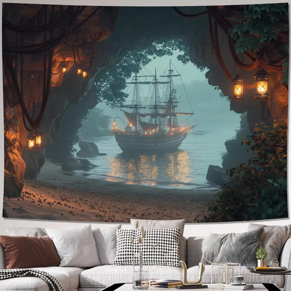 Mysterious Pirate Cave Tapestry, Background Wall Hanging For Living Room Bedroom Office Party Decor