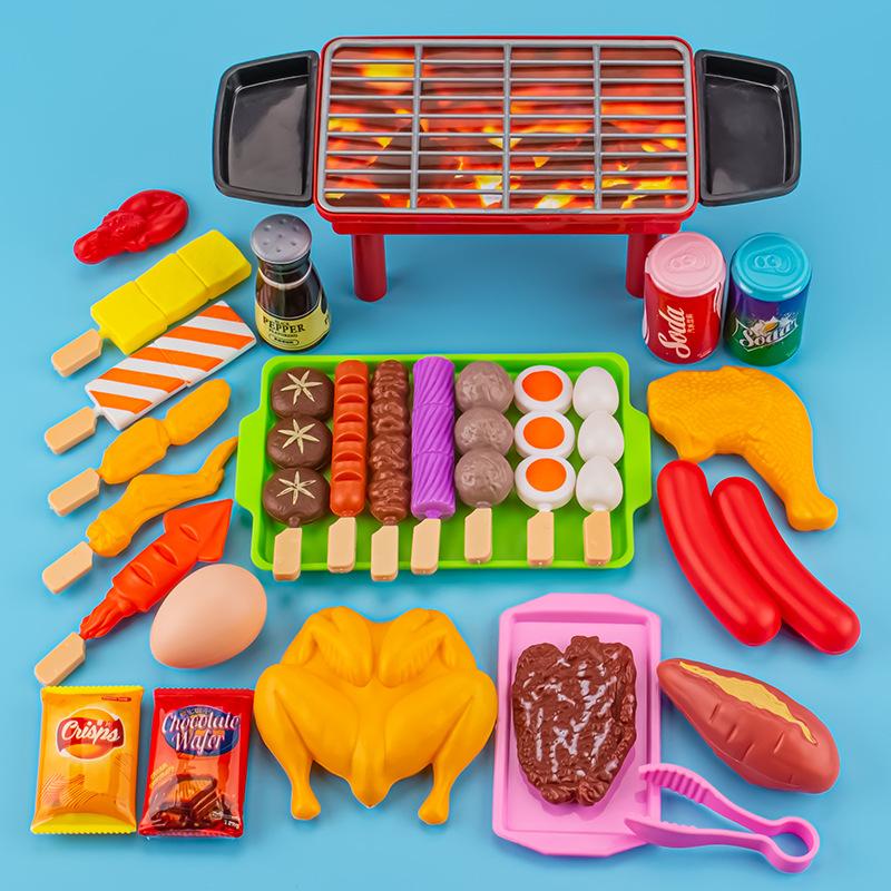 Play Kids House Barbecue Toy Set Kitchen Pretend Play Cooking Toys Simulation Food Cookware Bbq Kit Cosplay Game Gifts