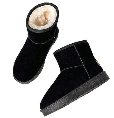 Maison de TAO Einfache Warme Herbst/Winter Lammfellstiefel für Damen (Schwarz, Größe 24,5 cm)