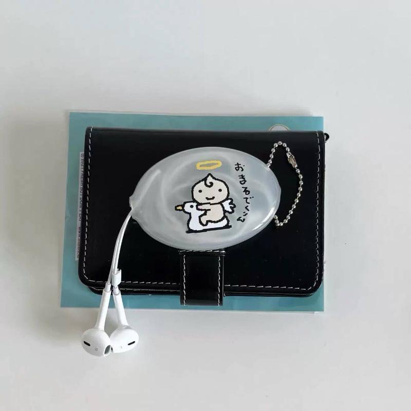 Cute Cartoon Pendant Keychain Harajuku Transparent Oval Earphone Storage Bag Portable Data Line Organizer Pouch