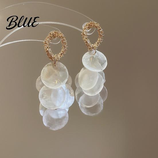 Drop Earrings Set 1 Pair Women Round Shell Tassel Decor