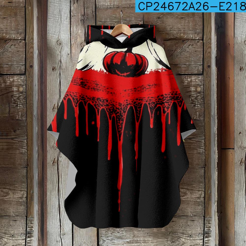 Digital Print Women's Hooded Cloak for Halloween and Christmas