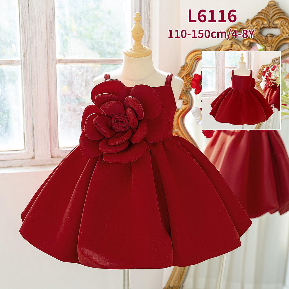 2025 Girls' Formal Bud Skirt Dress: 3D Floral Princess Party Outfit for Birthdays & New Year's.