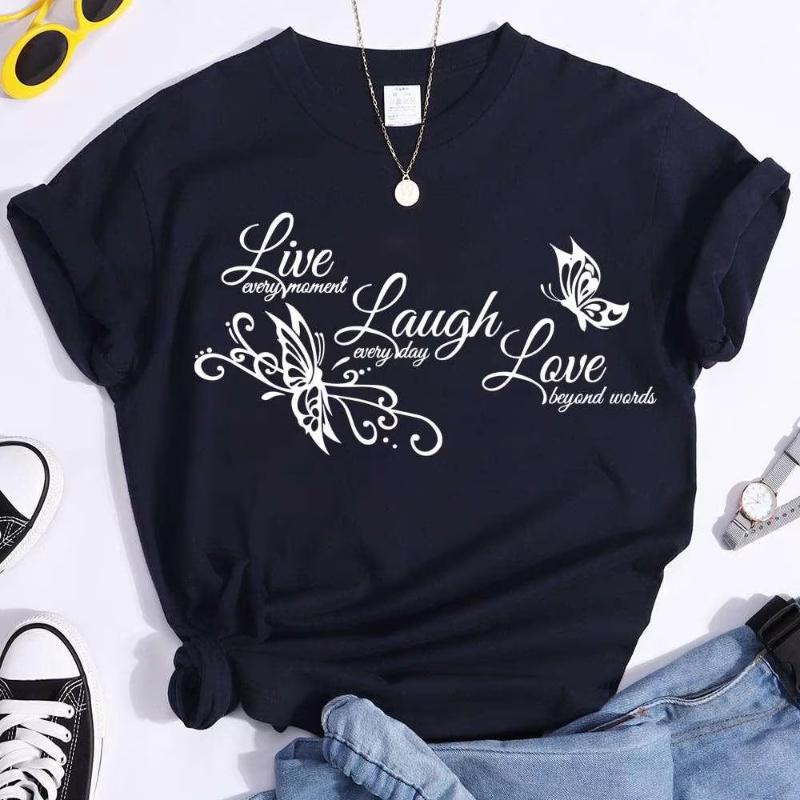 Butterfly Live Laugh Love Print Summer Casual Tshirts For Women Creative O Neck Shortsleeved Tshirts Fashion Ladies Tshirt