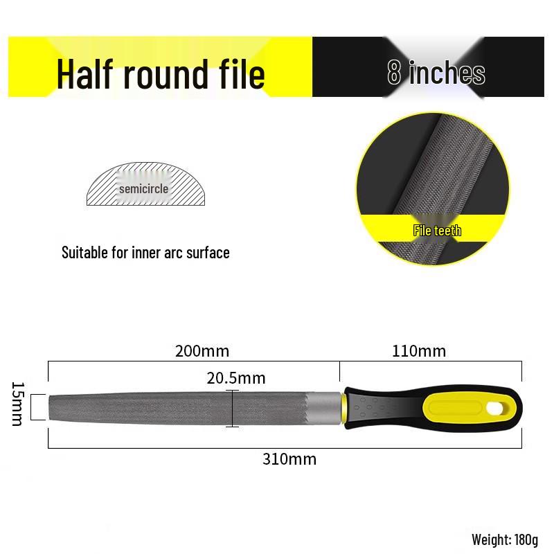 Multifunctional Steel File Set: Triangular, Half-Round, Round, Flat, Board, and Rasp Files