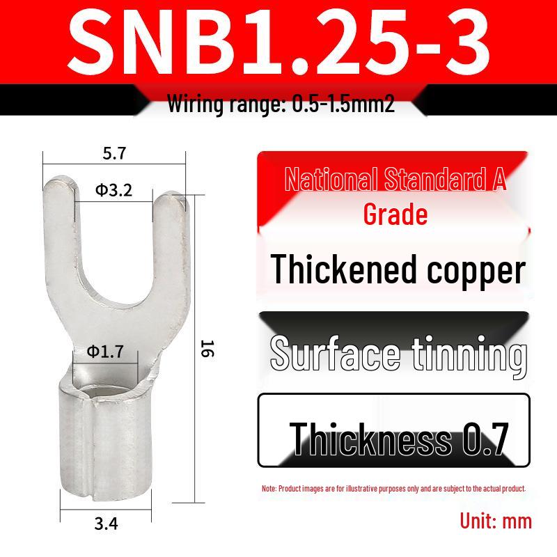 Grade A Fork & U-shaped Tin-Plated Copper Crimp Terminals - Purple, Cold Crimp, Thickened