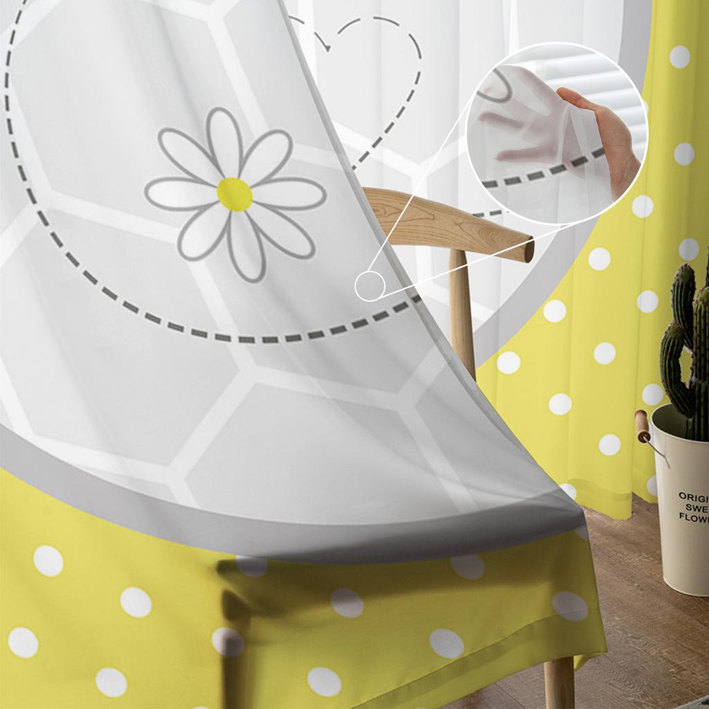 Yellow Polka Dot Background Bee Daisy Hive Sheer Curtains for Living Room Modern Bedroom Voile Tulle Curtain Window Drapes