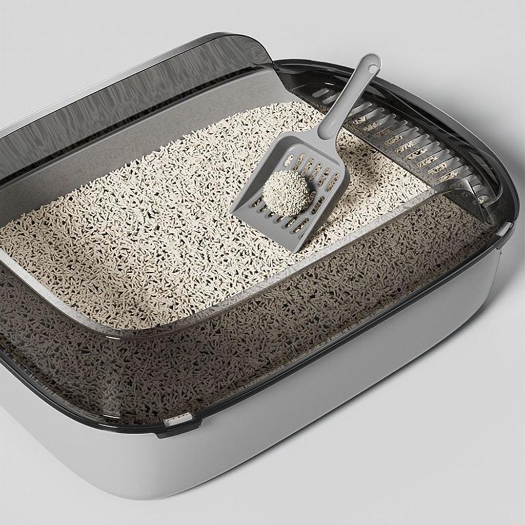 Cat Litter Box Semi with High Sides Enclosed Odor Resistant Anti Spill Removable Open Top Cat Litter Tray with Scoop