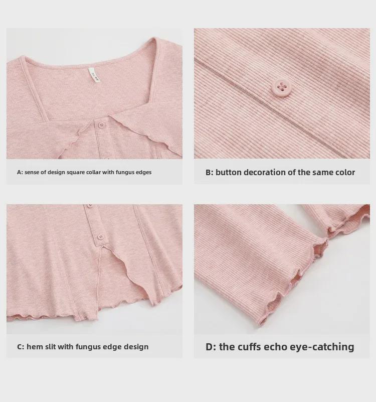 Women's Plus Size Square Collar Long-Sleeve Slimming T-Shirt for Spring