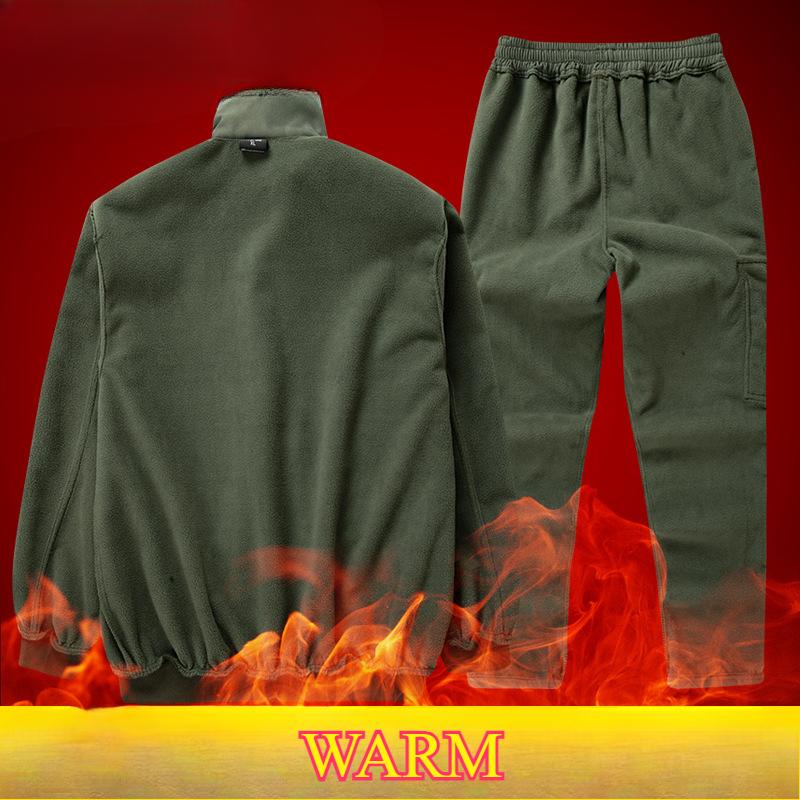 Outdoor work clothes men's suit autumn and winter plus velvet labor tooling jacket cargo pants 2-piece set
