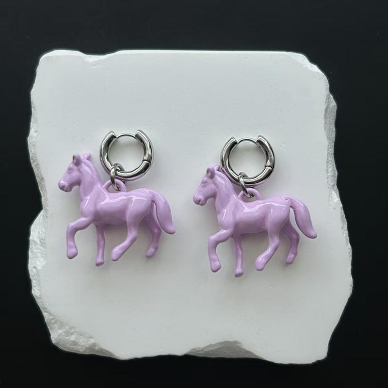 Exaggeration Stereoscopic Small Horse Pendant Earrings For Women Creativity Cute Animal Necklace Charm Jewelry Holiday Gift