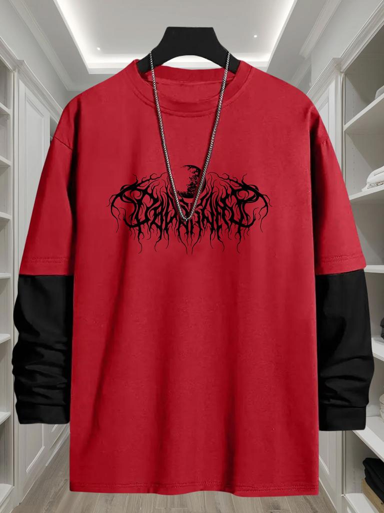 Men's Layer‑Appearance Long Sleeve T‑Shirt, Breathable Quick Dry Tops, Regular Fit for Outdoor Walk Daily Errands City Leisure Wear