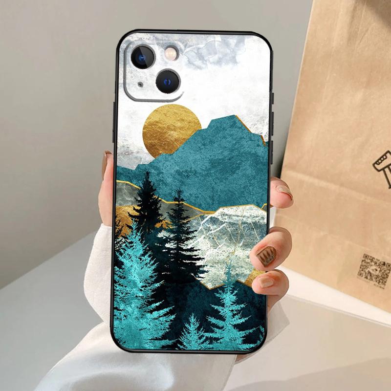 Gold Landscape painting Phone Case For iPhone 17 Air 16 15 14 11 12 13 Pro Max 12 13 mini 15 16 Plus 16e Cover Coque