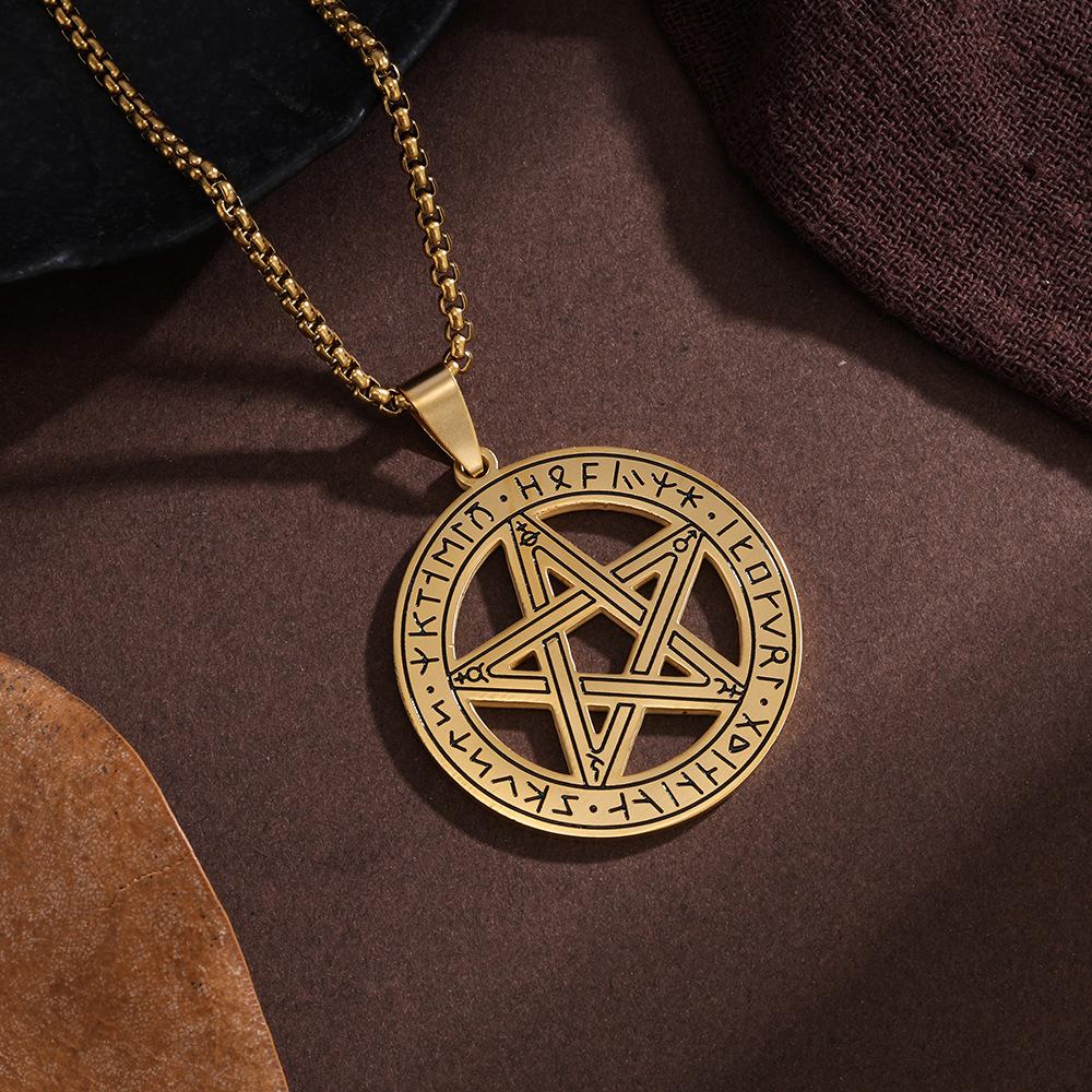 Viking Style Pentagram Sun Rune Necklace Supernatural Theme Movie Jewelry Stainless Steel