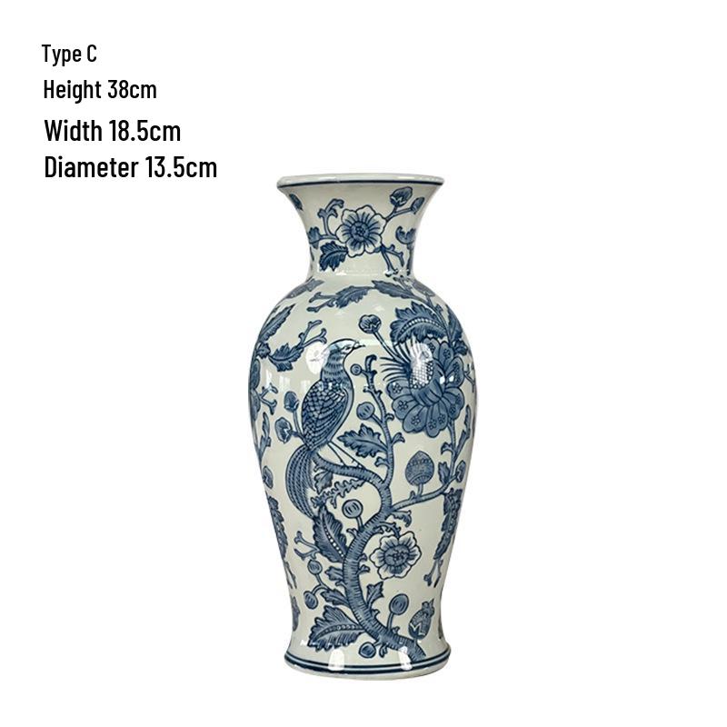Hand-Painted Blue and White Porcelain Ceramic Vase for Fresh Flowers in Living Room
