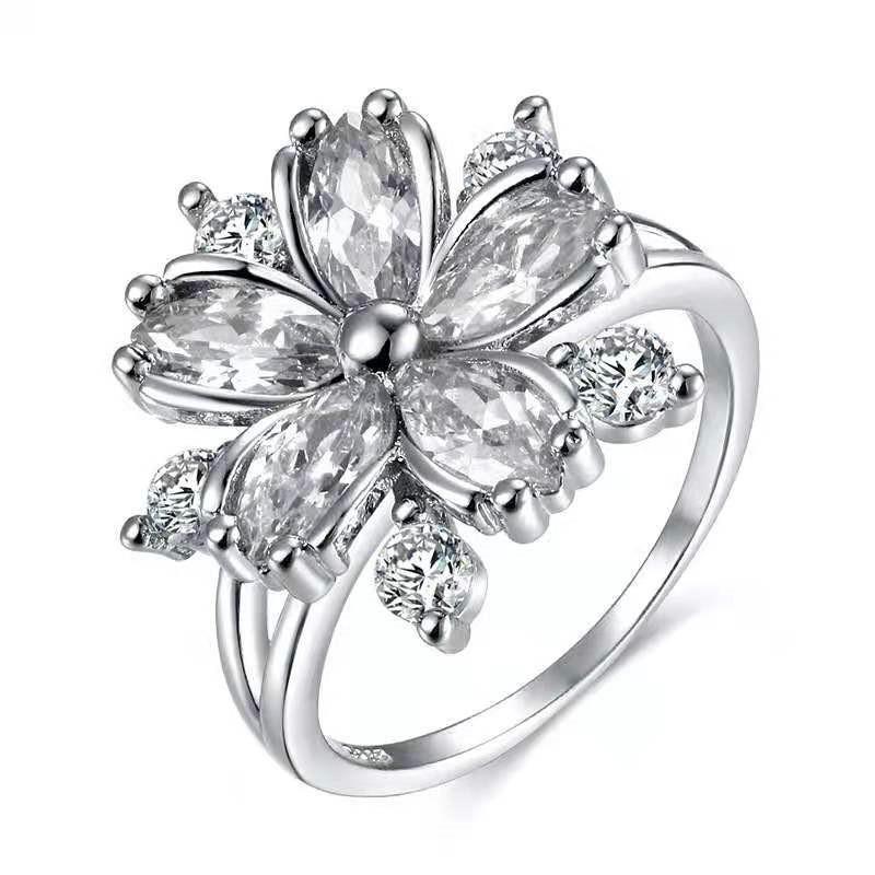 Flower Collection ! Exquisite Colorful Cubic Zircon Flower Engagement Ring For Women Party Jewelry Hand Accessories Size 6-10