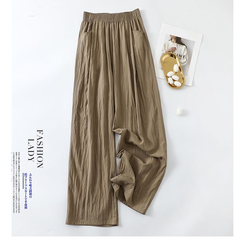 

Lazy Yamamoto Pants Women s Summer 2025 New Arrival Drooping Slimming Ice Silk Wide-Leg Pants Plus Size Fashion Straight Casual Pants Khaki XL (65.00 kg-72.50 kg recommended
