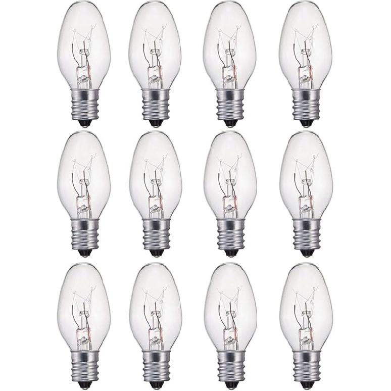 7 Watt Night Light Bulbs and Salt Lamps Replacement Bulbs,C7/7 Watt/120 V/45 Lumen,E12 Candelabra Base Light Bulbs,Warm White - Dimmable,12 Pack
