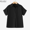 ZANZEA Women Turn Down Collar Loose Casual Short Sleeve Blouse