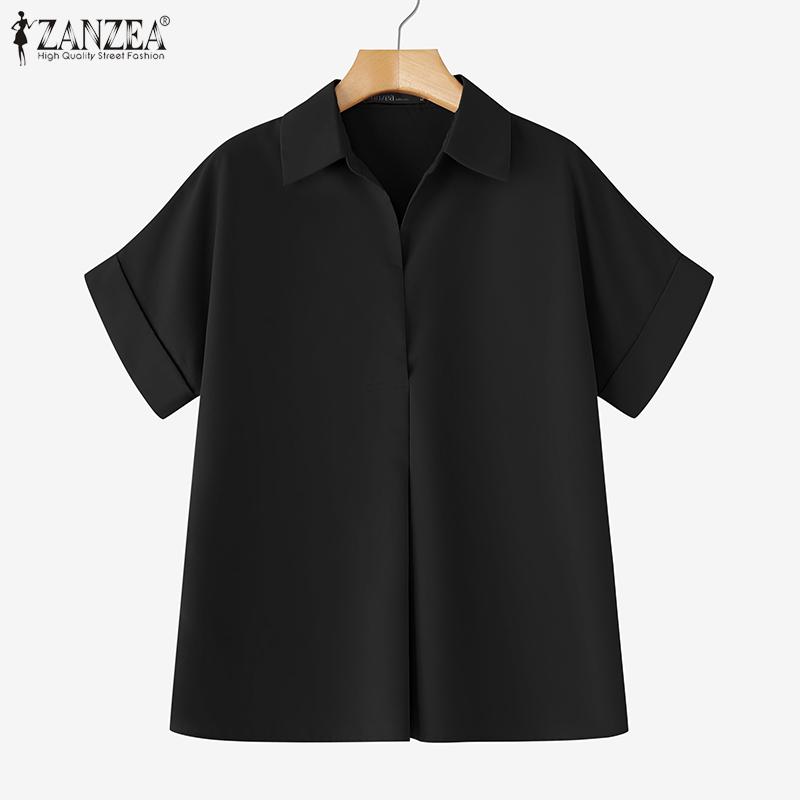 ZANZEA Women Turn Down Collar Loose Casual Short Sleeve Blouse