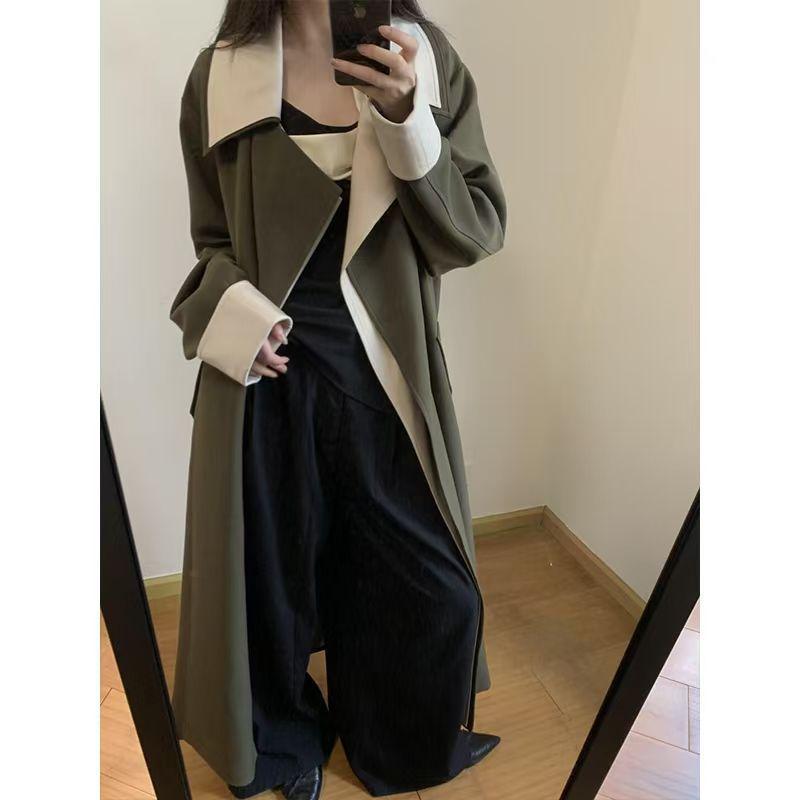Women's Color Block Trench Coat - British Style for Spring & Autumn