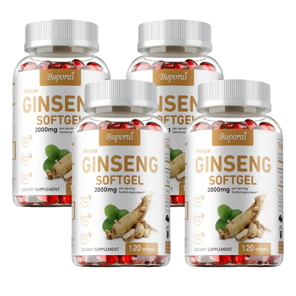 Buporai Ginseng Soft Capsules, containing 2000 mg, nutritional supplement, suitable for adults.