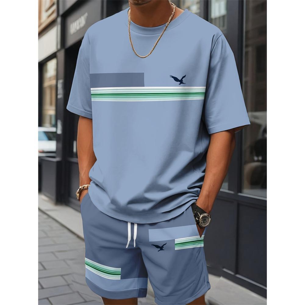 New Summer Plus Size Men's Two-piece Letter Print Pattern Fashion Short-sleeved Suit Street Men Loose Comfortable Shorts