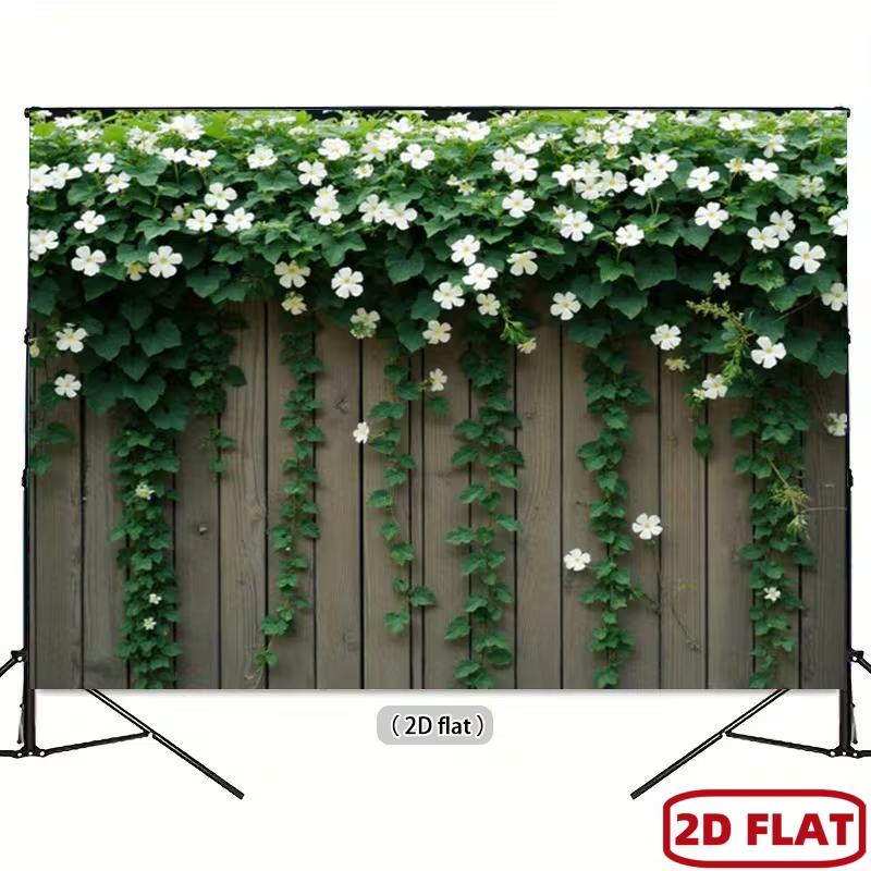 2D Rustic Wooden Fence Trailing Floral Vine Nature Photography Background
