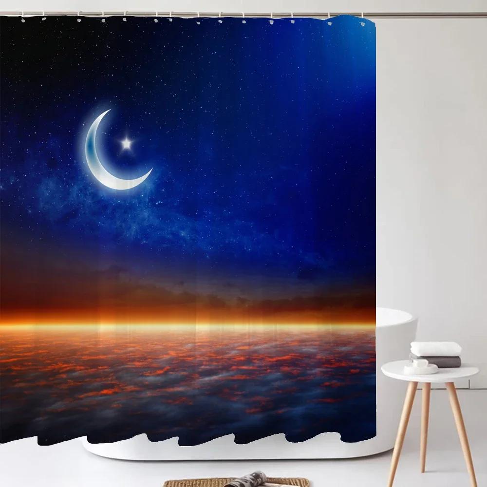 Starry Space Shower Curtain Blue Galaxy Shower Curtains Nebula Waterproof Polyester Fabric for Bathtub Bath Room Decor with Hook