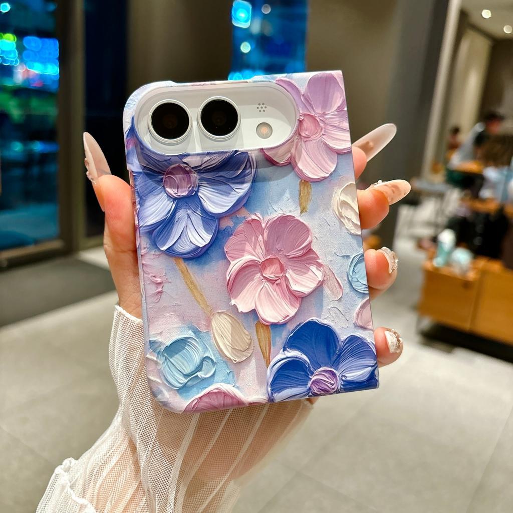 Luxury 3D Embossed Watercolor Floral Phone Case For IPhone DUO 18 Fold Fabric Wrist Strap Aesthetic Trendy Shockproof Anti Scratch Protection Cover