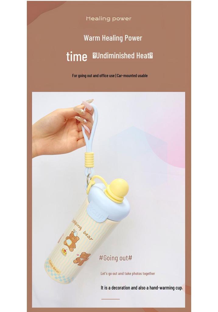 Cute Cartoon Animal Thermos with Straw & Lanyard - 316 Stainless Steel Children's Portable Cup