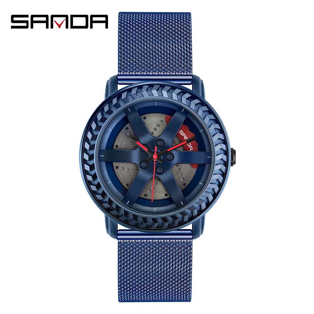 Sanda Trendy Couple s Sports Wheel Quartz Watch with Mesh Band