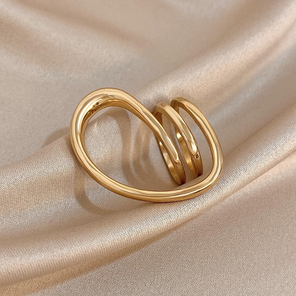 FLASHBUY New Trend Creative Chic Gold Color Curve Irregular Geometric Love Leaf Stainless Steel Unique Ring Fashion Zircon Gift