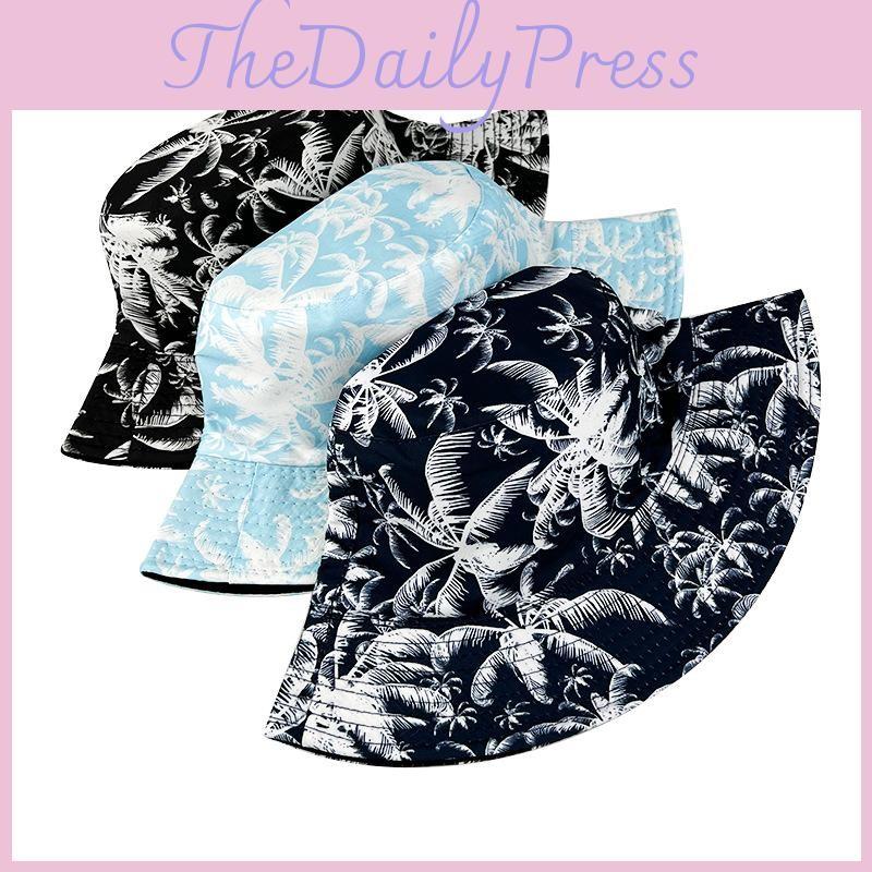 Coconut Tree Blackwhite Print Beach Hat Doublesided Fruit Sun Protect Summer