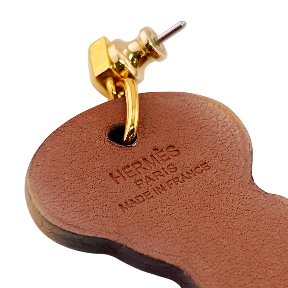 HERMES leather H Curiosité Pierce Brown leather Used