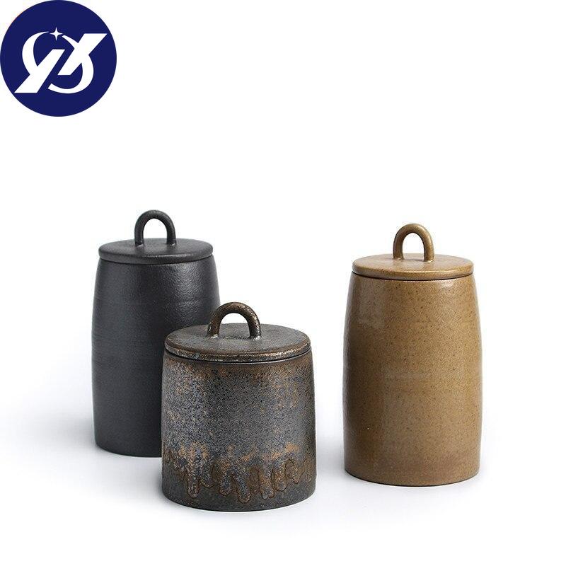 Caddy de té sellado de cerámica japonesa, cerámica gruesa, tarro de especias Vintage grande, contenedor de alimentos