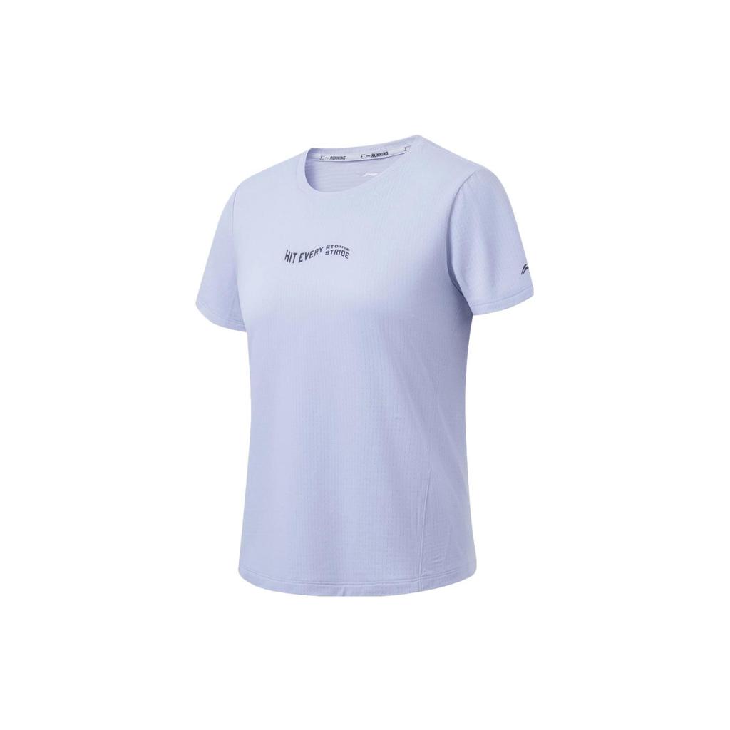 Li Ning Laufserie Buchstaben-Print Rundhals Kurzarm T-Shirt Damen Tops Himmelblau ATST066-6