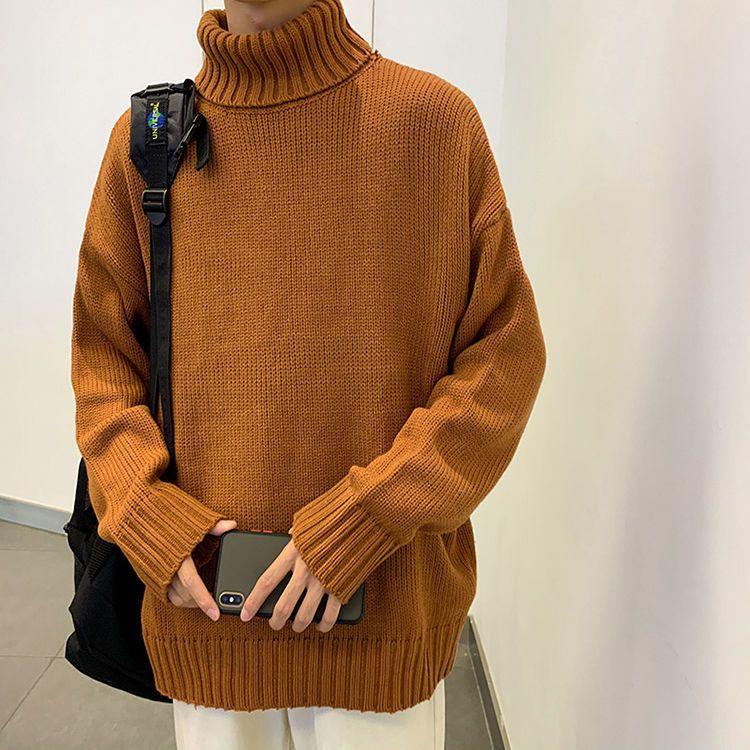 Suéter de cuello alto para hombre, estilo moderno, informal, holgado, combinable, cálido, elegante, para invierno, para parejas, suéteres sólidos