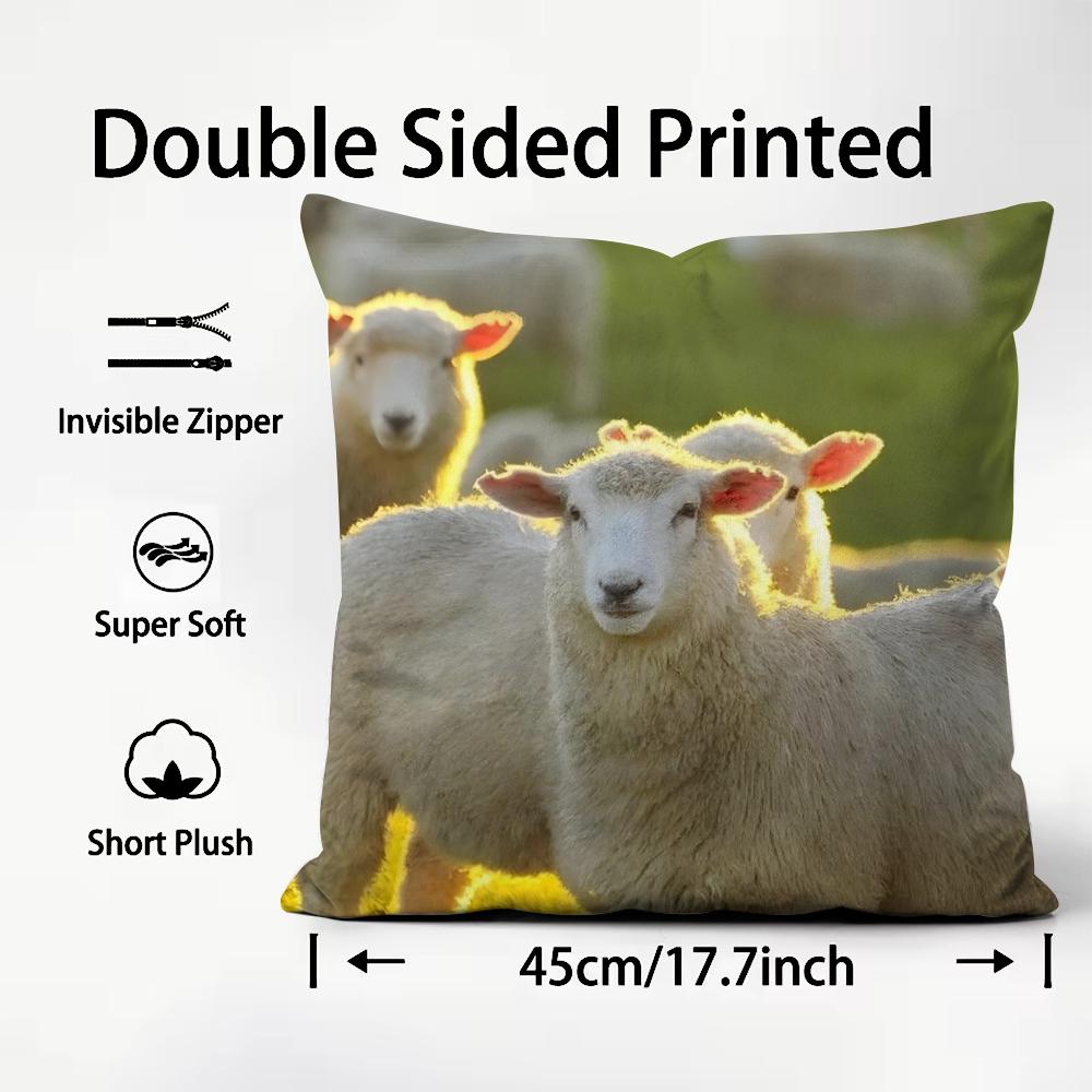 Sheep Cute Cushion Cover Plush Fabric Soft DoubleSided Printed Sofa Warm Winter Home Child Gift Pillow Case