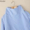 ZANZEA Women Casual High Neck Loose Long Sleeve Stripe Blouse