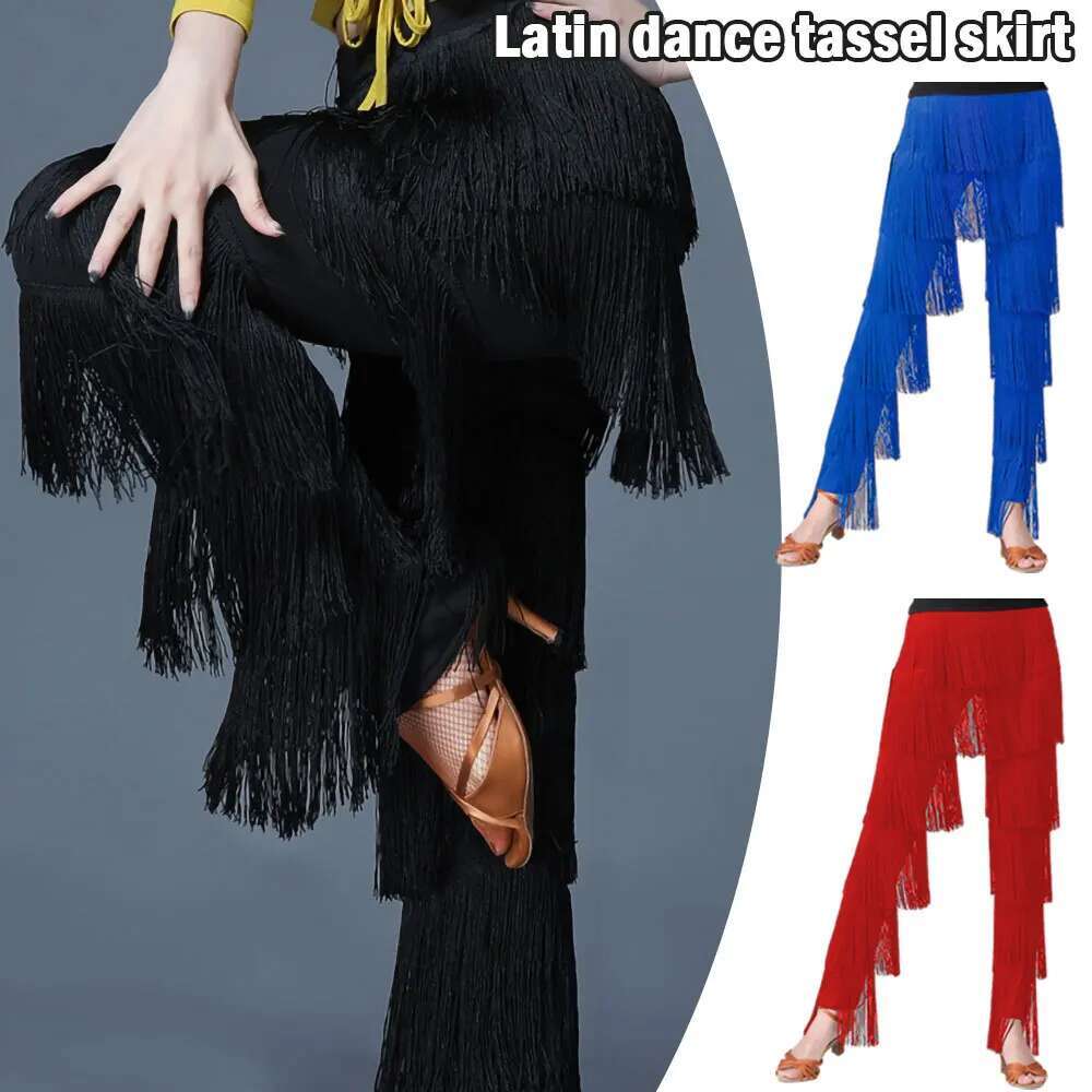 Women's Tassels Fringe Dance Pants Ballroom Latin Tango Salsa Practice Performance Dancing Costume Pants