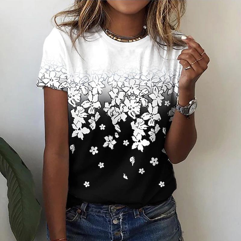 Модная женская футболка с принтом падающих цветов — фото 4