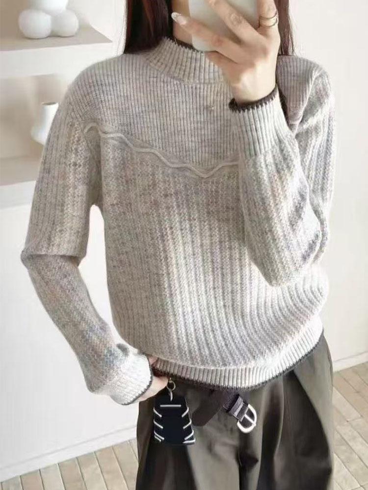 Korean Style Women's High Neck Wool Sweater - New Autumn/Winter 2026, Thick, Warm, Loose Fit, Stylish Base Layer