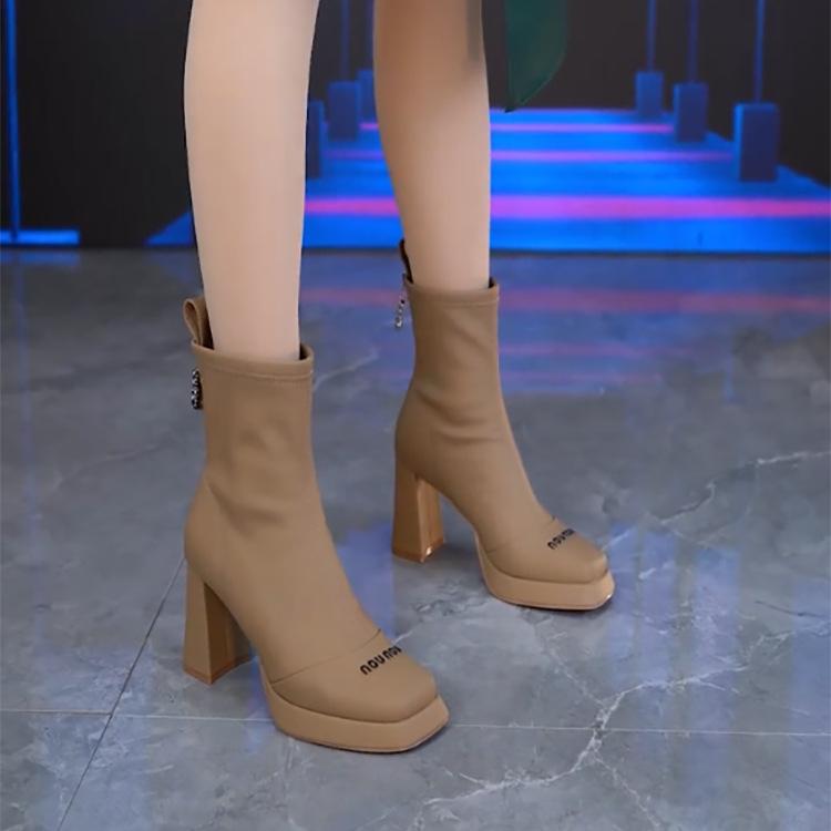 

Women s Brown Chunky Heel Square Toe Ankle Boots - Autumn/Winter Fashion with Platform Thick Sole, Versatile & Slimming. Warranty 48 Days