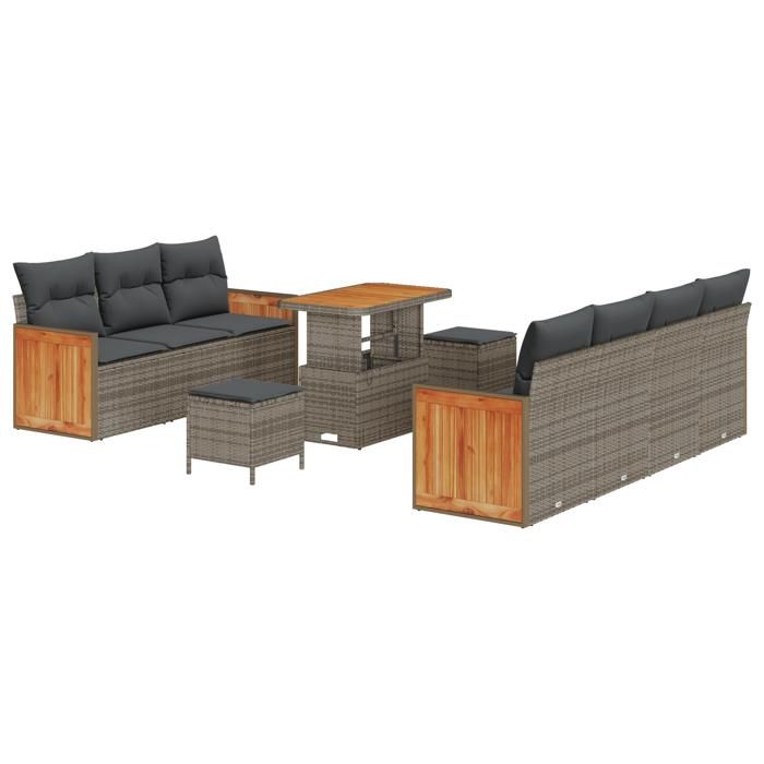 Ensemble de 10 pièces de sofa de jardin avec coussins Gris Poly Rattan Acacia 3363273